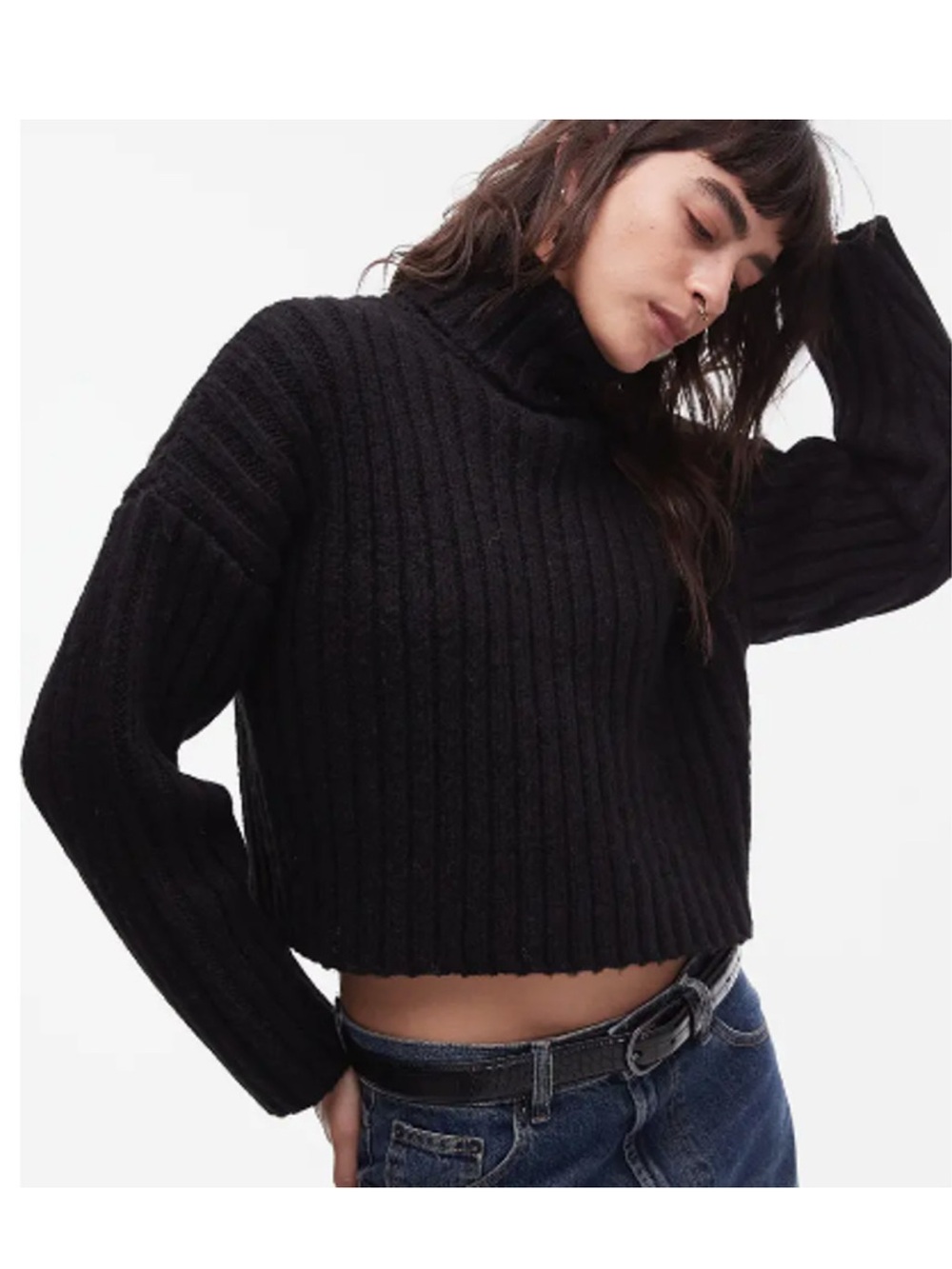 Topshop chunky cropped black turtleneck sweater Small